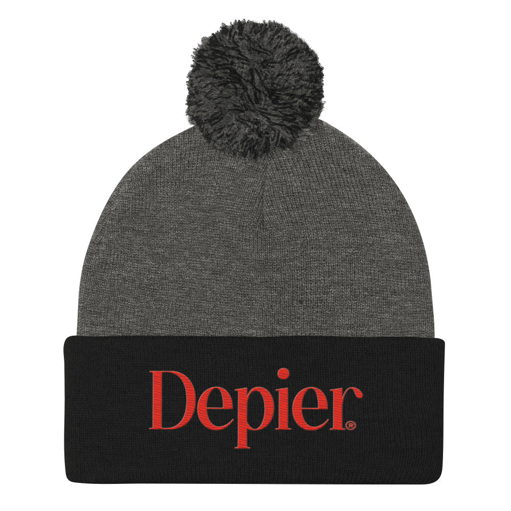 Depier Embroidered Red Pom-Pom Beanie