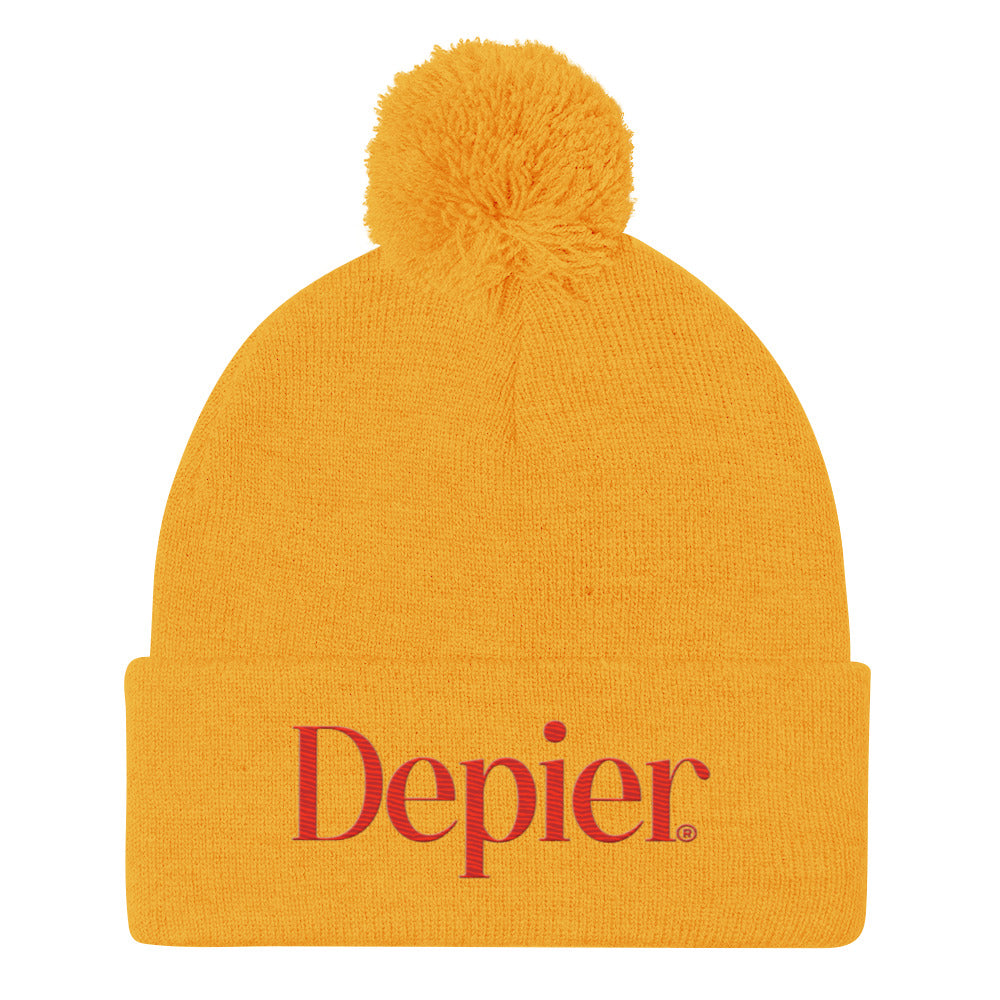 Depier Embroidered Red Pom-Pom Beanie