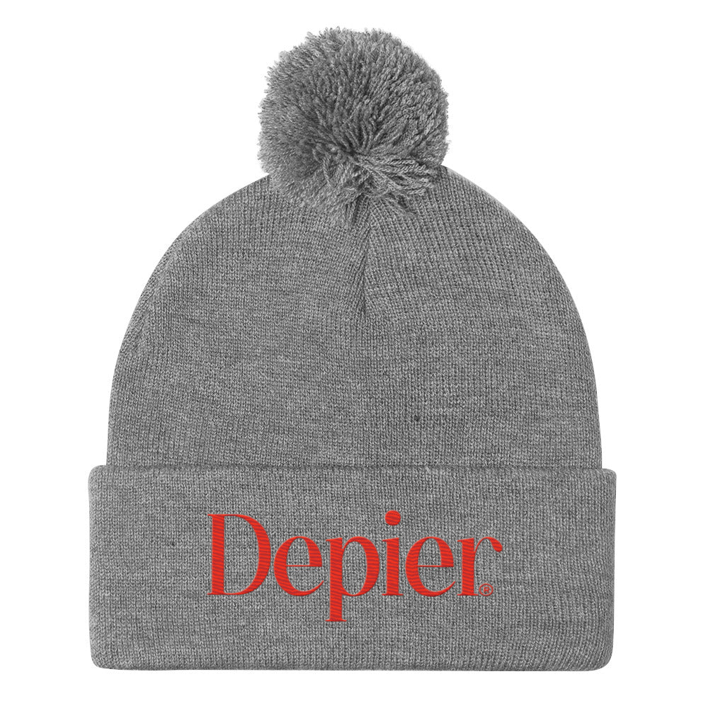 Depier Embroidered Red Pom-Pom Beanie