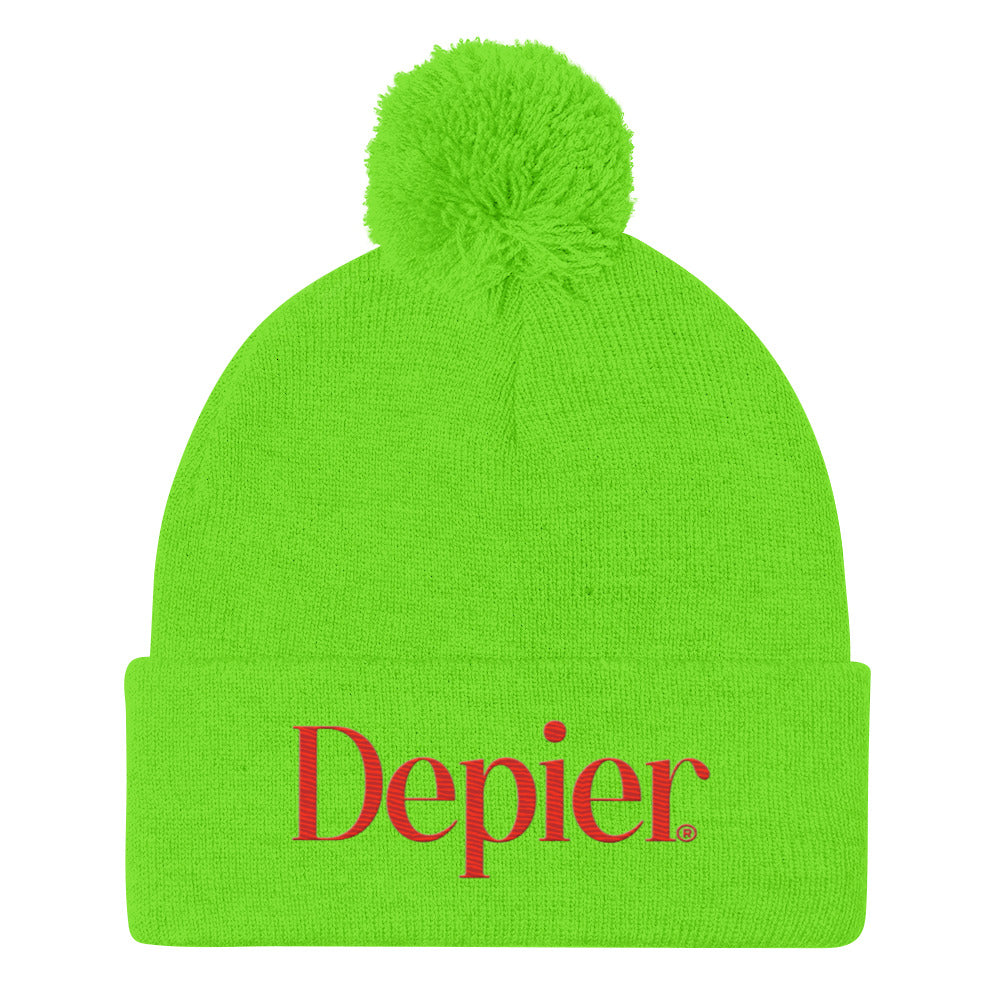 Depier Embroidered Red Pom-Pom Beanie