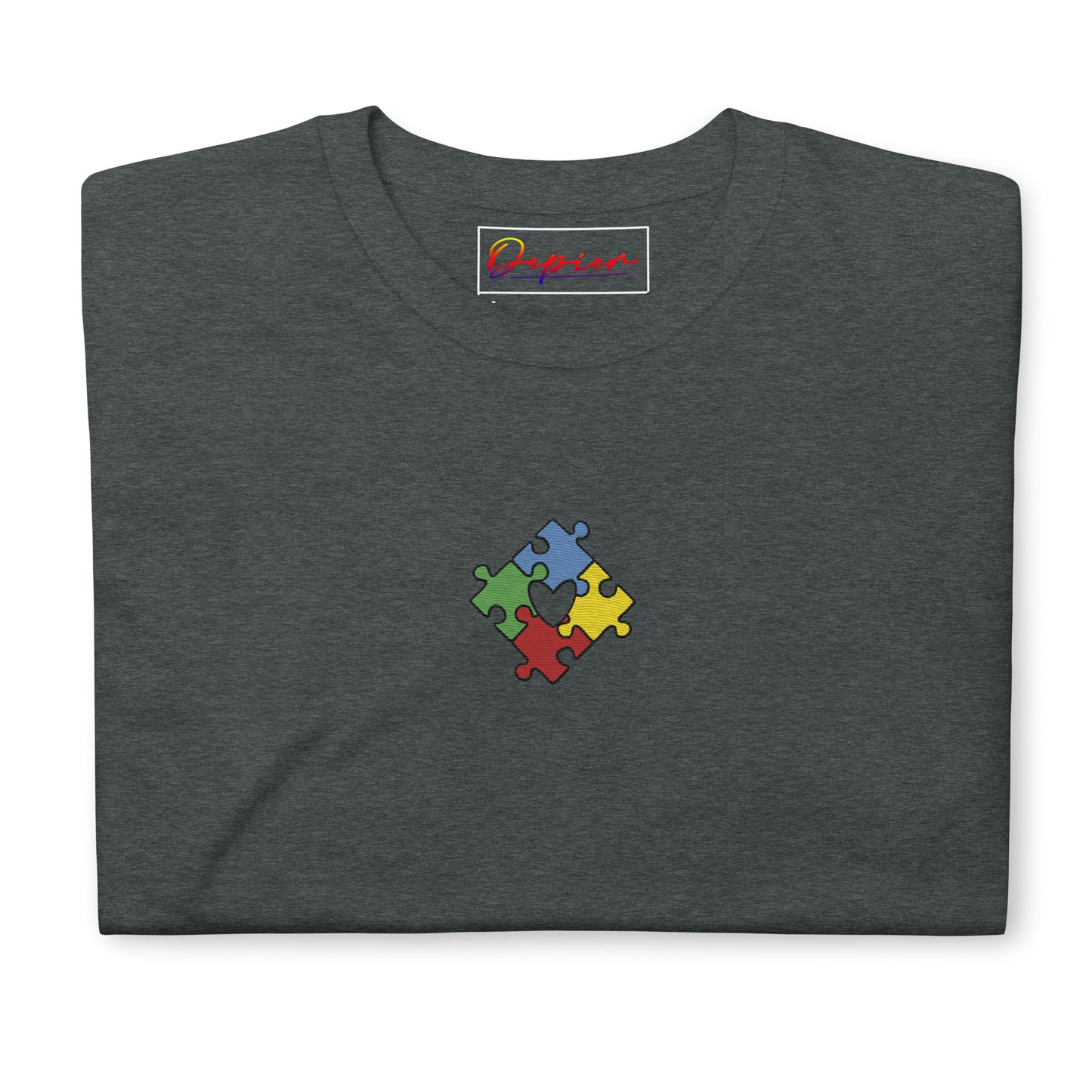 Depier Embroidered Autism Heart Beat Short-Sleeve Unisex T-Shirt