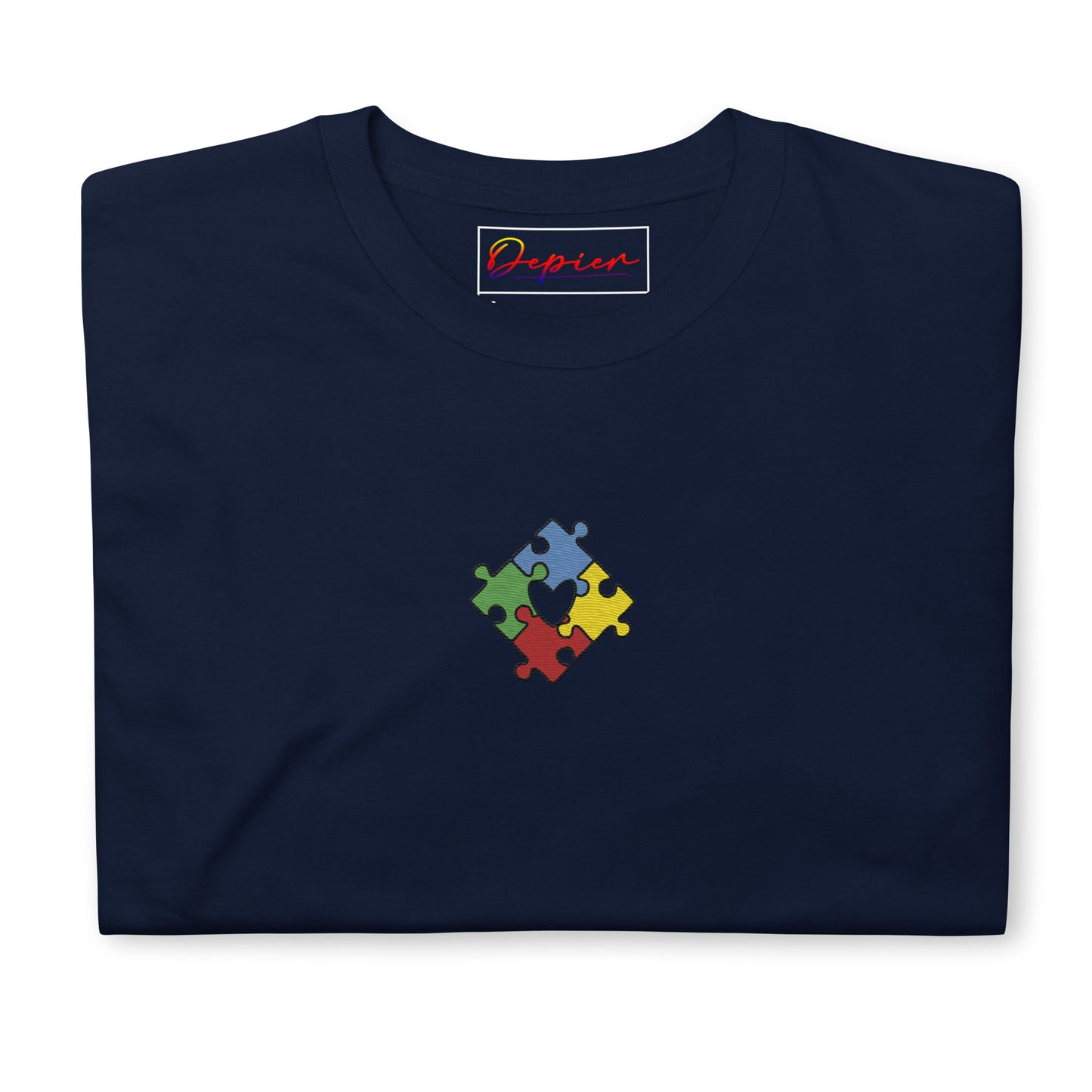 Depier Embroidered Autism Heart Beat Short-Sleeve Unisex T-Shirt