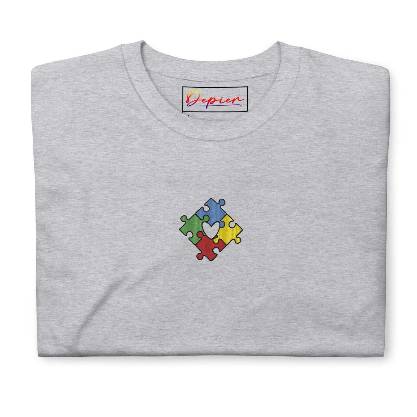 Depier Embroidered Autism Heart Beat Short-Sleeve Unisex T-Shirt