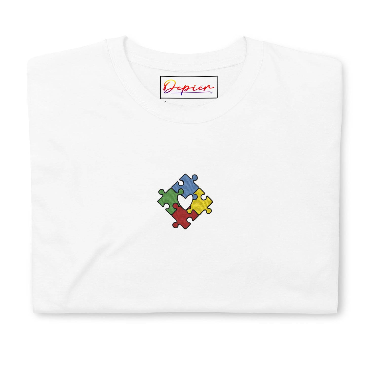 Depier Embroidered Autism Heart Beat Short-Sleeve Unisex T-Shirt